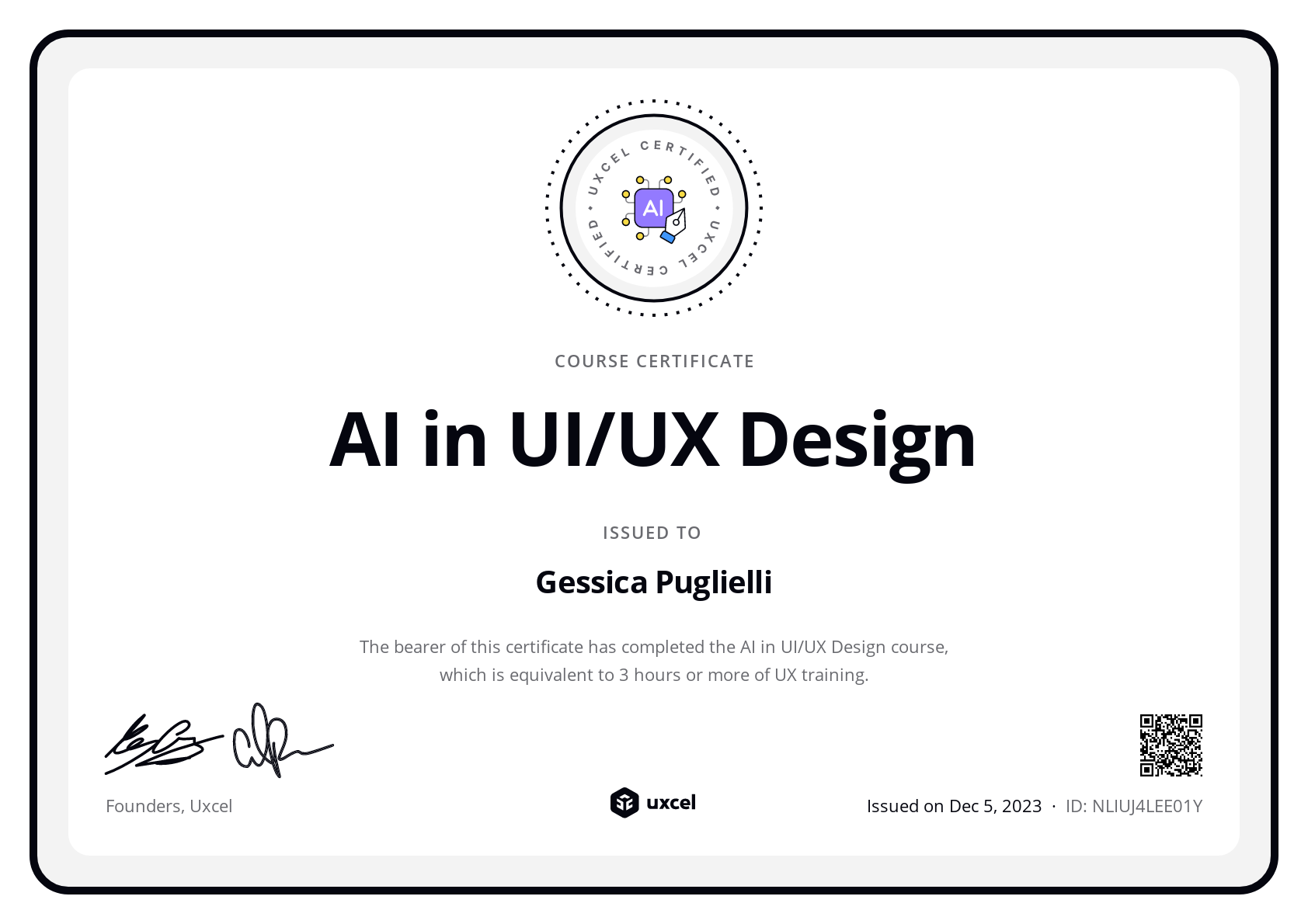 Gessica Puglielli's certificate